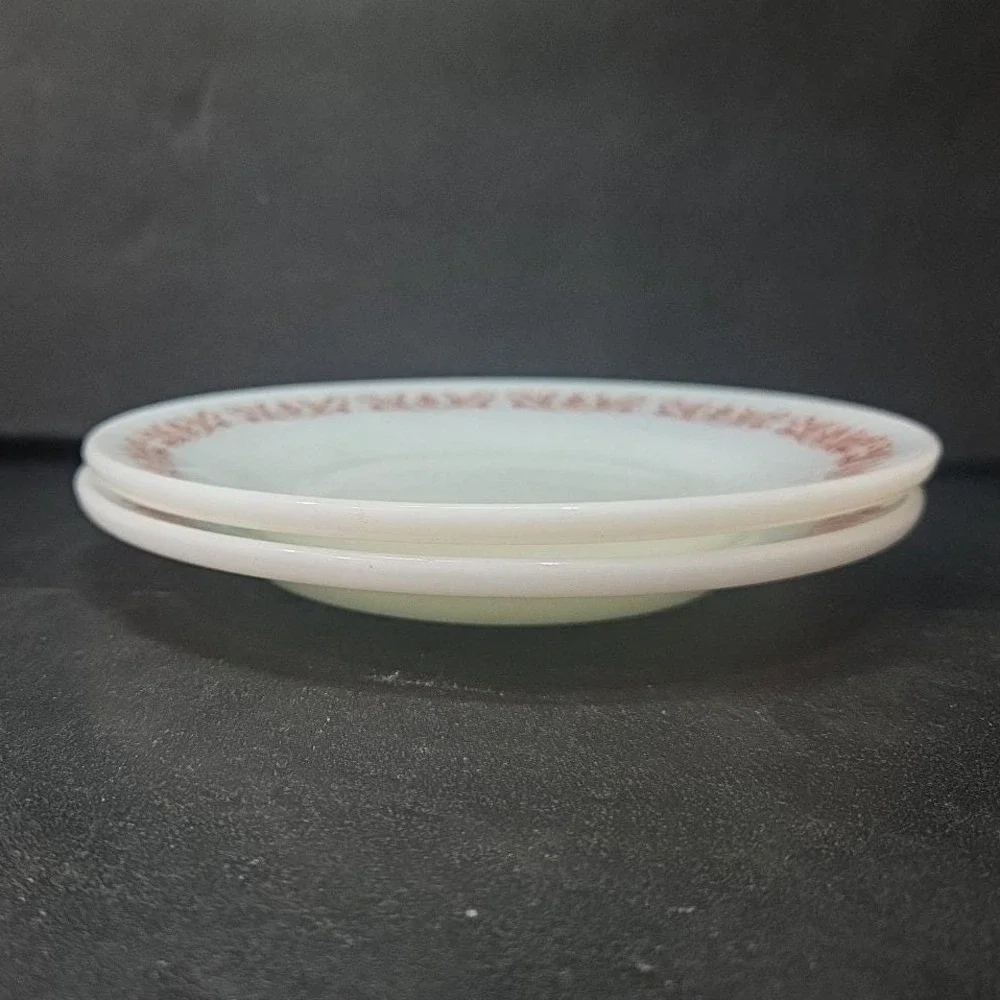 Anchor Hocking Milk Glass Salad Plates #947, Set of 2 Copper Filigree Dinnerware